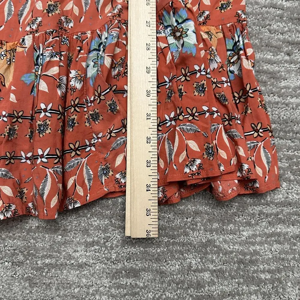 Jaase Dress Womens Small Rust Floral Boho Ruffle Hem Summer Lace Cut Out - Picture 13 of 13